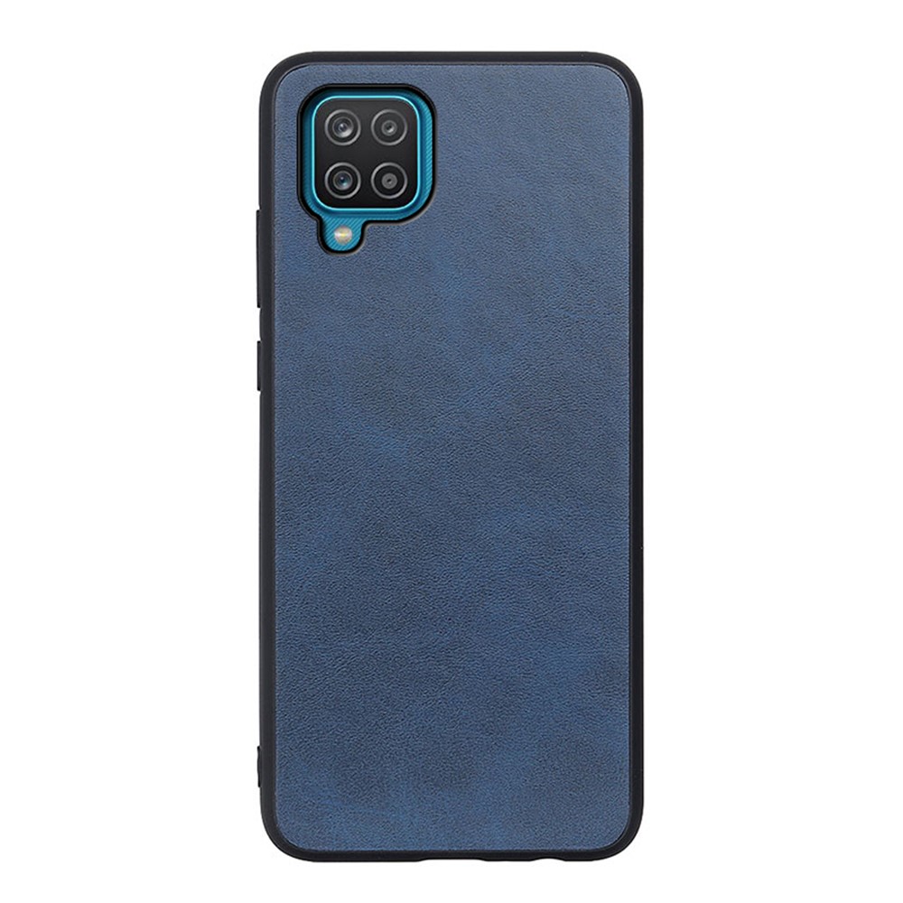 Leather Coated Plastic + TPU Cover Protective Case for Samsung Galaxy A12 - Blue-1