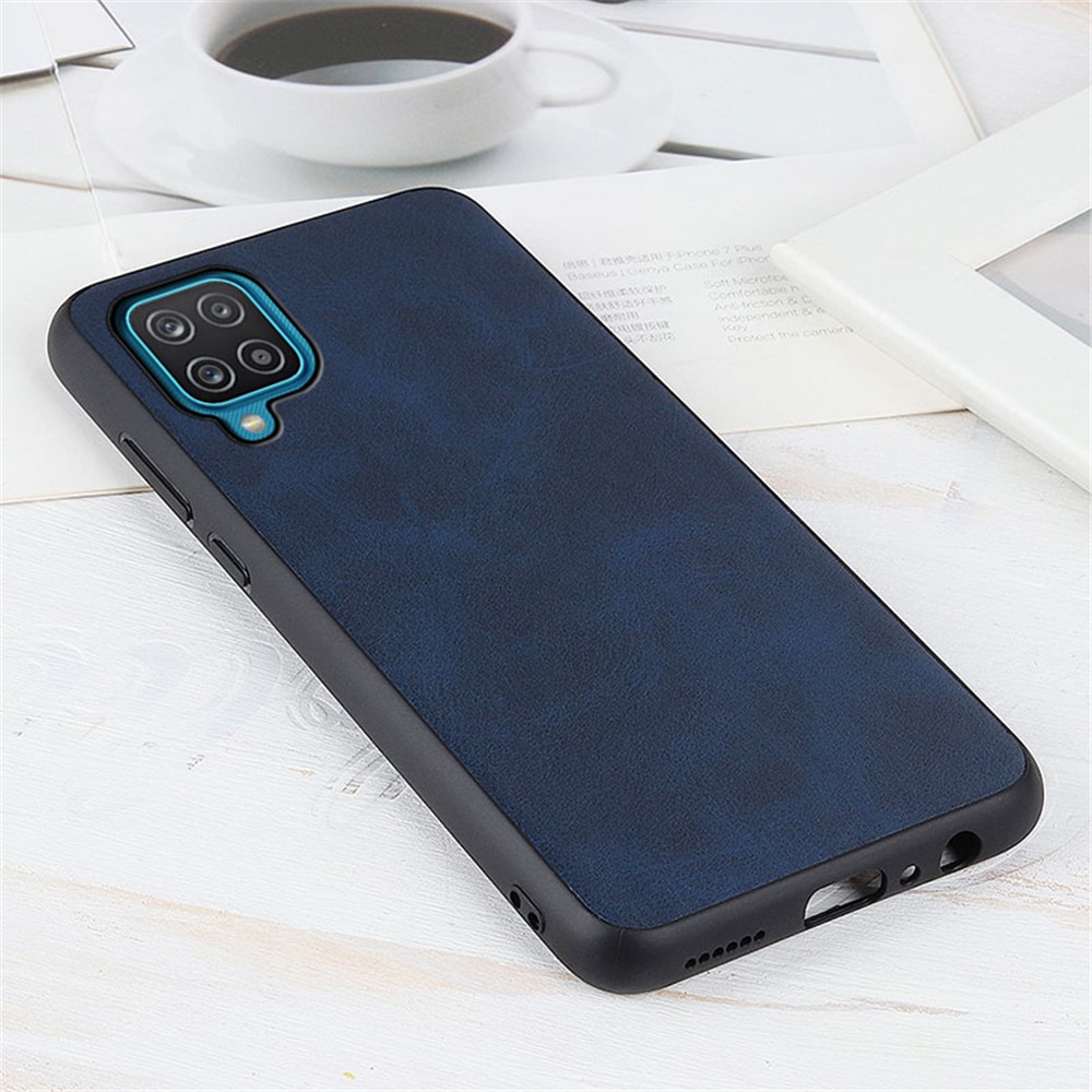 Leather Coated Plastic + TPU Cover Protective Case for Samsung Galaxy A12 - Blue-2