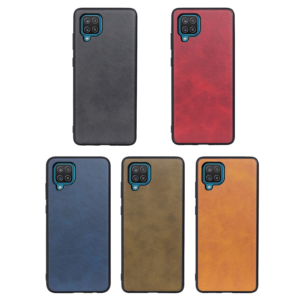 Leather Coated Plastic + TPU Cover Protective Case for Samsung Galaxy A12 - Blue-3