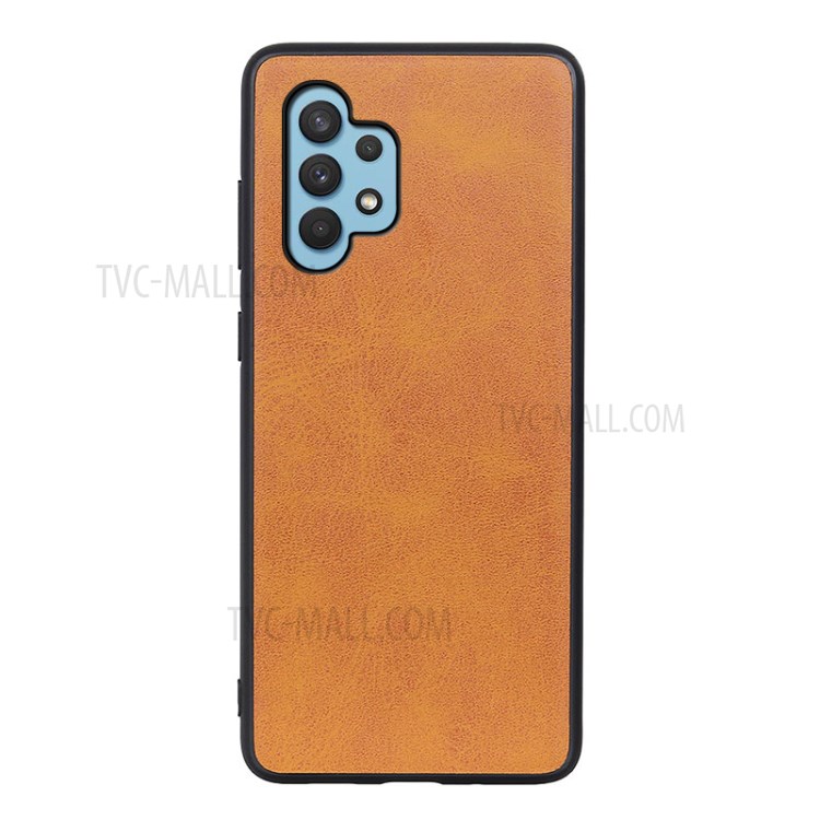Leather Coated Cellphone Cover Protective Case for Samsung Galaxy A32 5G - Brown-1