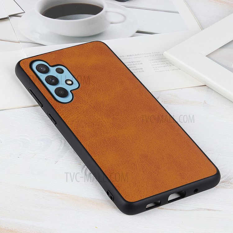 Leather Coated Cellphone Cover Protective Case for Samsung Galaxy A32 5G - Brown-2