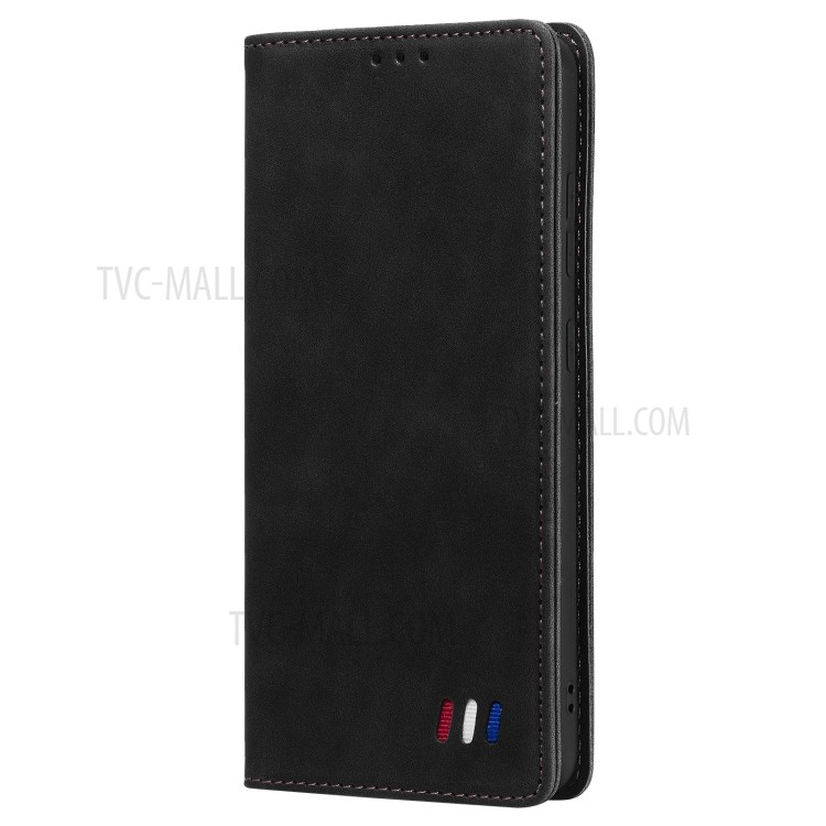 Pour Samsung Galaxy A72 5G / 4G Portefeuille Coque Cuir Skin-Touch Couverture De Téléphone Portable Avec Support & Ornement Tri-coloré - Noir-2