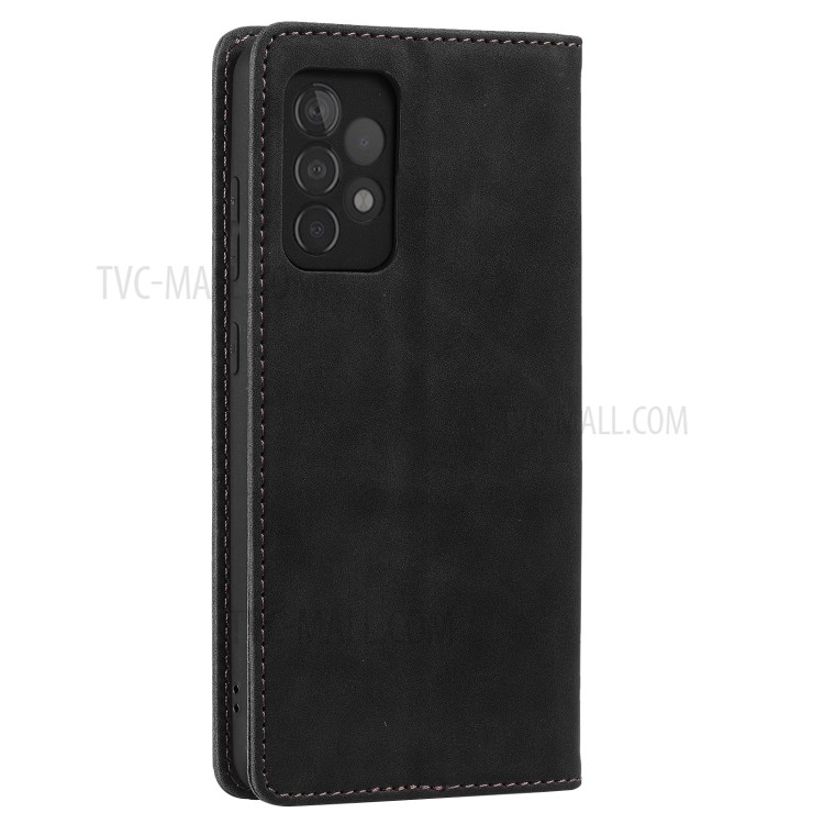 Pour Samsung Galaxy A72 5G / 4G Portefeuille Coque Cuir Skin-Touch Couverture De Téléphone Portable Avec Support & Ornement Tri-coloré - Noir-3