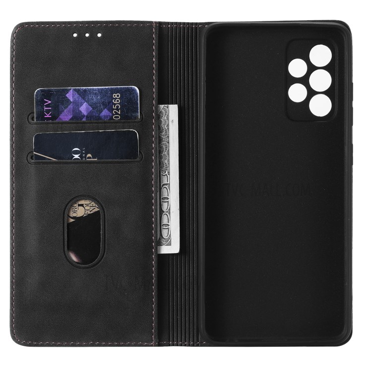 Pour Samsung Galaxy A72 5G / 4G Portefeuille Coque Cuir Skin-Touch Couverture De Téléphone Portable Avec Support & Ornement Tri-coloré - Noir-4