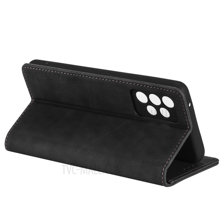 Pour Samsung Galaxy A72 5G / 4G Portefeuille Coque Cuir Skin-Touch Couverture De Téléphone Portable Avec Support & Ornement Tri-coloré - Noir-5