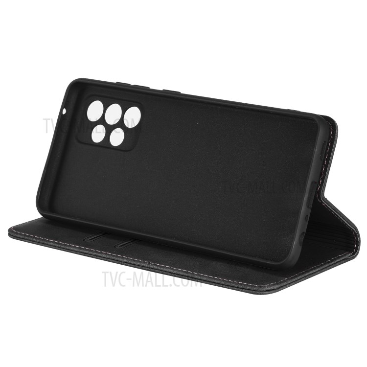 Pour Samsung Galaxy A72 5G / 4G Portefeuille Coque Cuir Skin-Touch Couverture De Téléphone Portable Avec Support & Ornement Tri-coloré - Noir-6