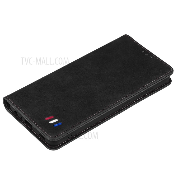 Pour Samsung Galaxy A72 5G / 4G Portefeuille Coque Cuir Skin-Touch Couverture De Téléphone Portable Avec Support & Ornement Tri-coloré - Noir-8