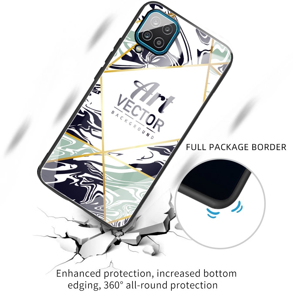 Marble Pattern Tempered Glass Back + TPU Hybrid Cell Phone Cover Case for Samsung Galaxy F62 / M62 - Style A-2