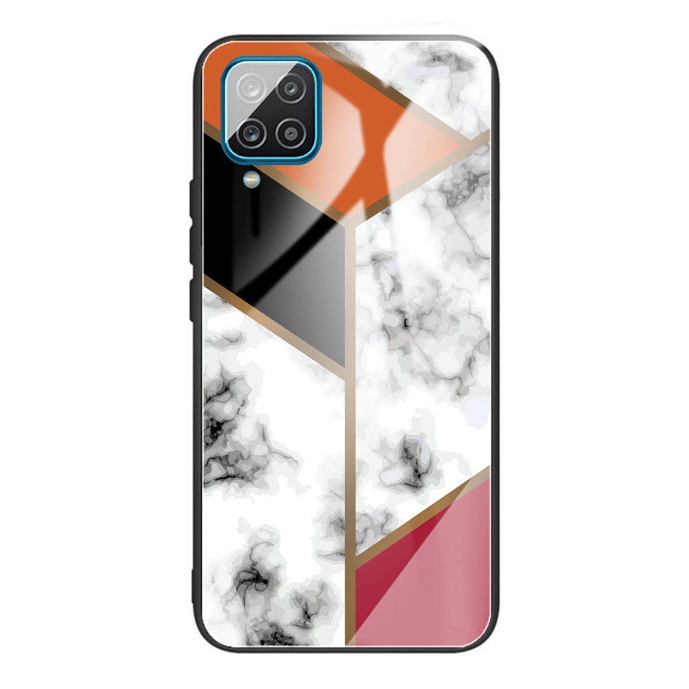 Marble Texture Tempered Glass Back + TPU Phone Hybrid Case Cover for Samsung Galaxy A12 - Style A-1