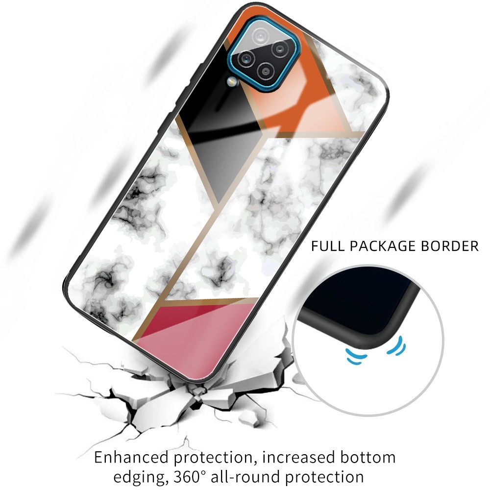 Marble Texture Tempered Glass Back + TPU Phone Hybrid Case Cover for Samsung Galaxy A12 - Style A-2