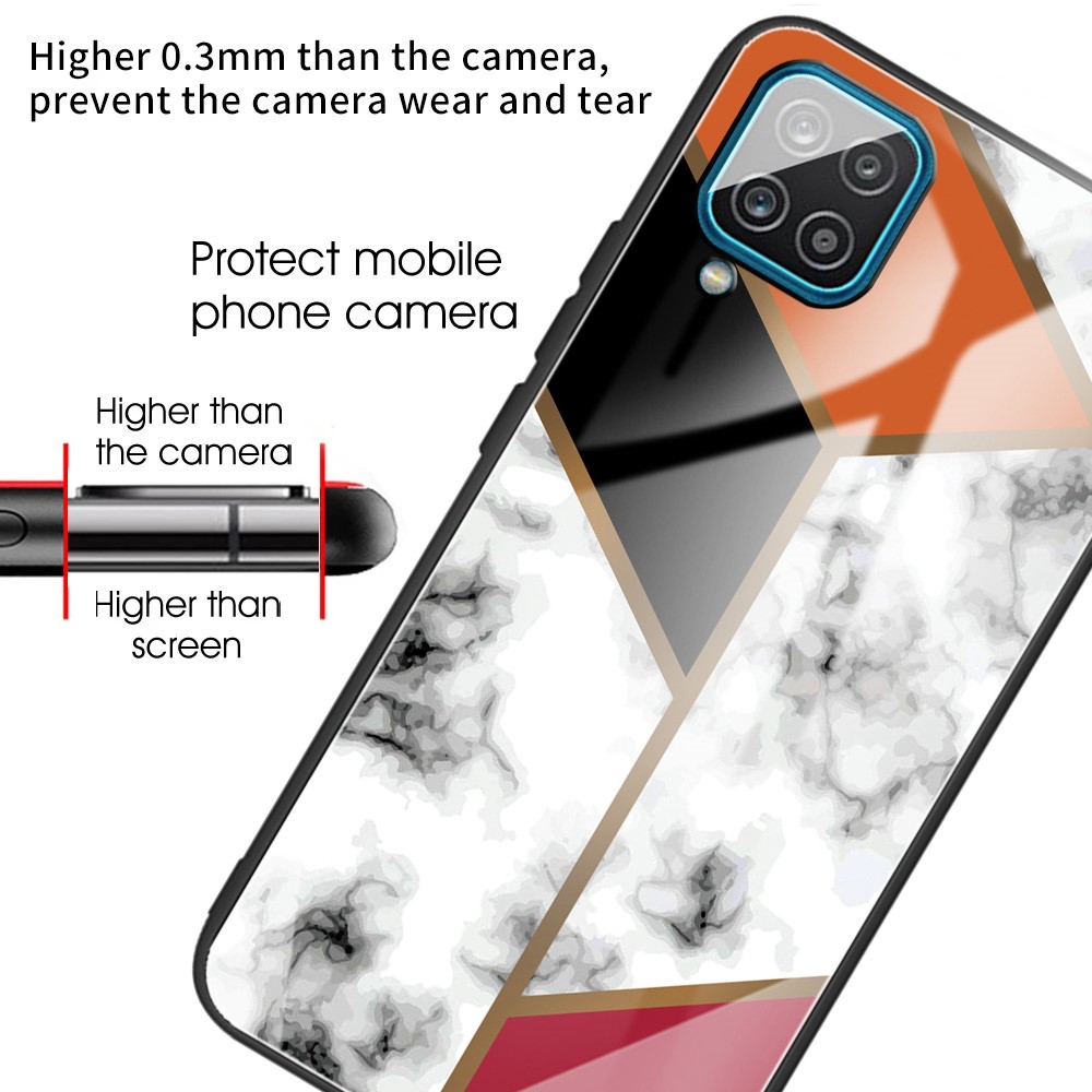 Marble Texture Tempered Glass Back + TPU Phone Hybrid Case Cover for Samsung Galaxy A12 - Style A-3