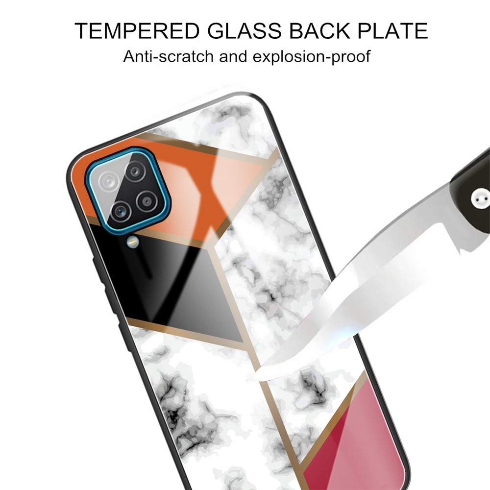 Marble Texture Tempered Glass Back + TPU Phone Hybrid Case Cover for Samsung Galaxy A12 - Style A-4