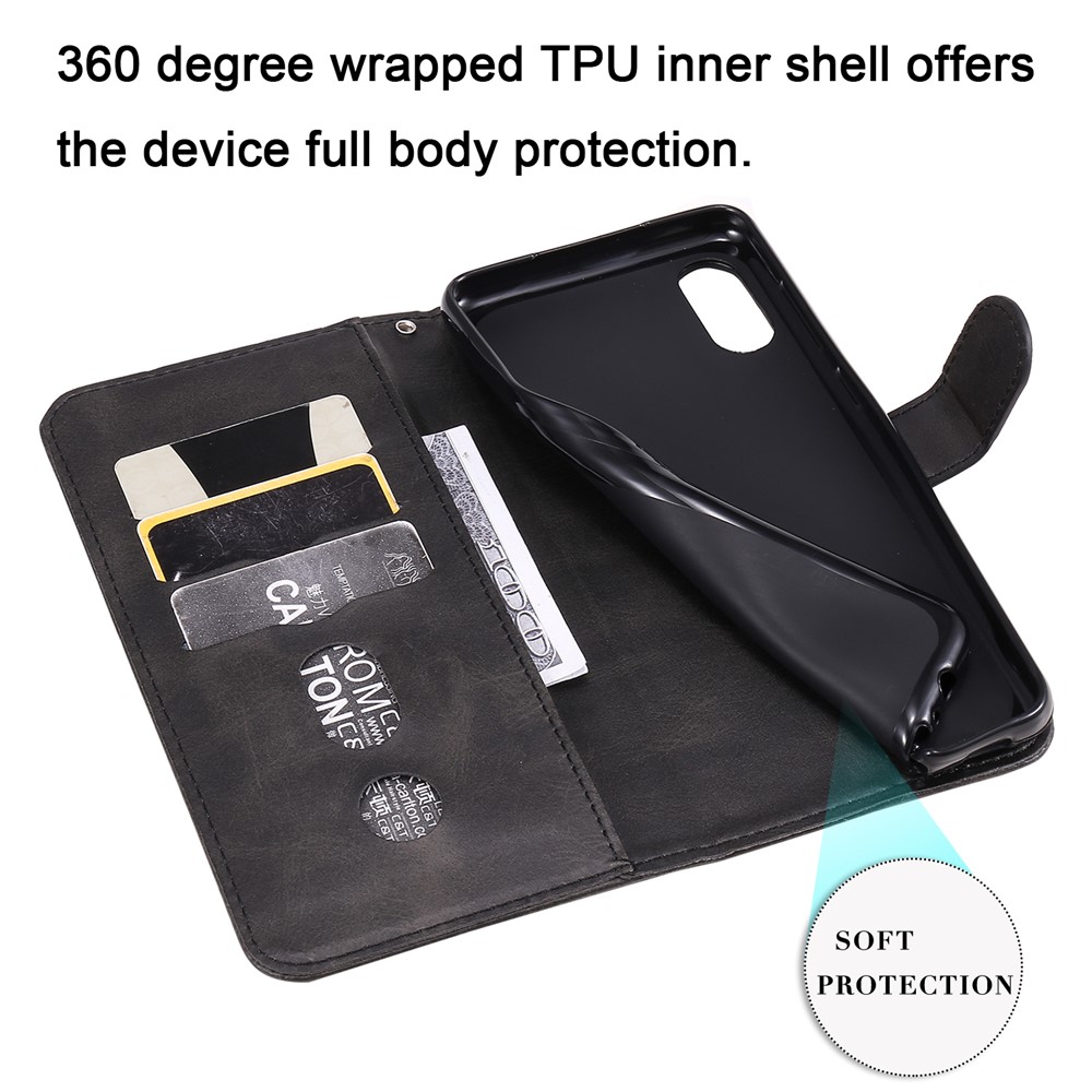 Zipper Pocket Leather Protector Wallet Stand Case for Samsung Galaxy M02/A02 - Black-4