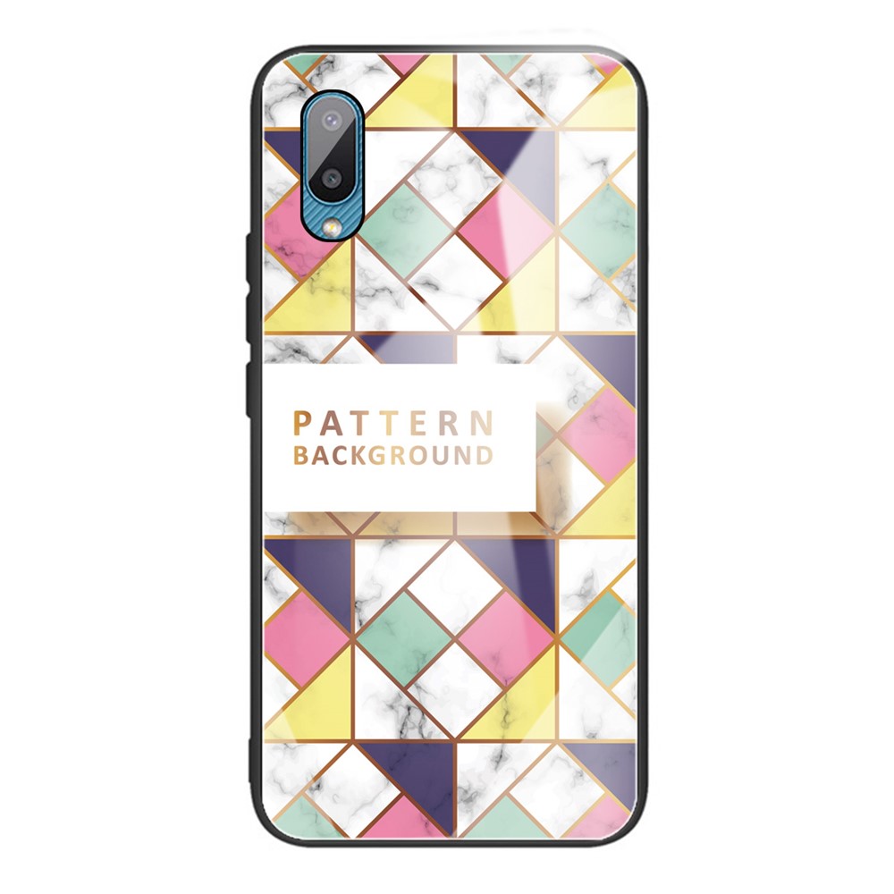 Tempered Glass Back + TPU Hybrid Phone Case Marble Pattern Printing Shell for Samsung Galaxy A02/M02 - Style A-1