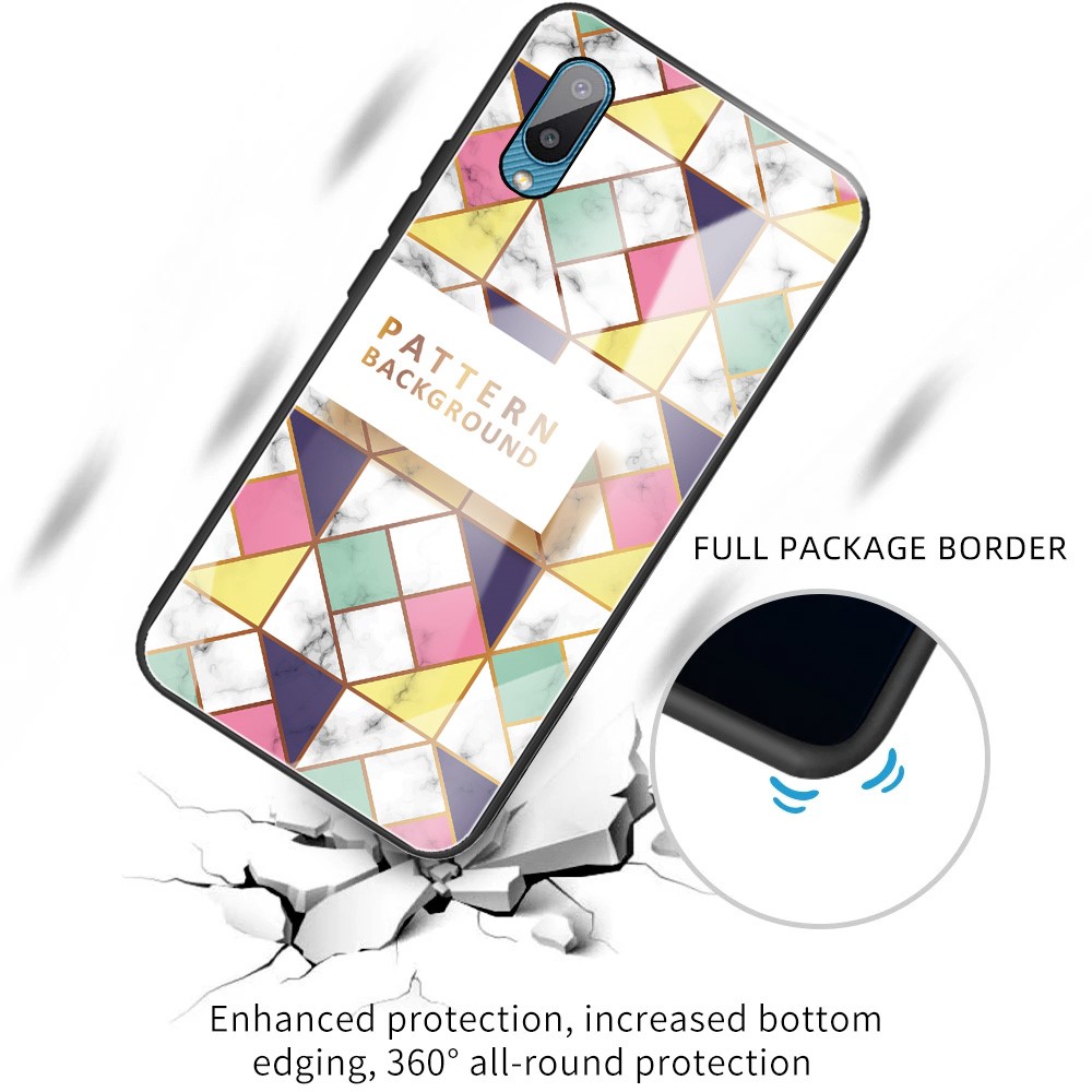 Tempered Glass Back + TPU Hybrid Phone Case Marble Pattern Printing Shell for Samsung Galaxy A02/M02 - Style A-2