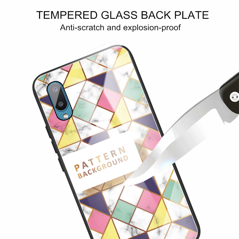 Tempered Glass Back + TPU Hybrid Phone Case Marble Pattern Printing Shell for Samsung Galaxy A02/M02 - Style A-4