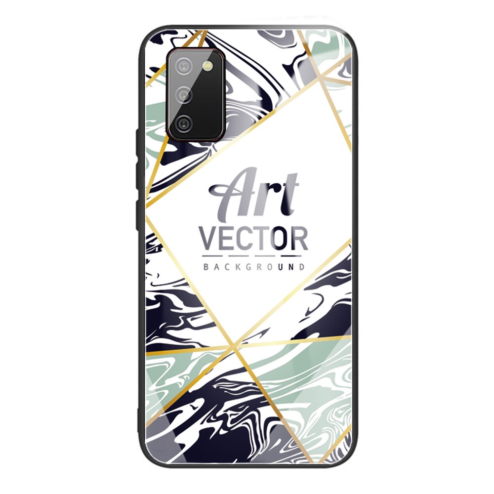 Marble Pattern Shockproof Tempered Glass Hybrid Phone Case for Samsung Galaxy A02s (164.2x75.9x9.1mm) - Style A-1