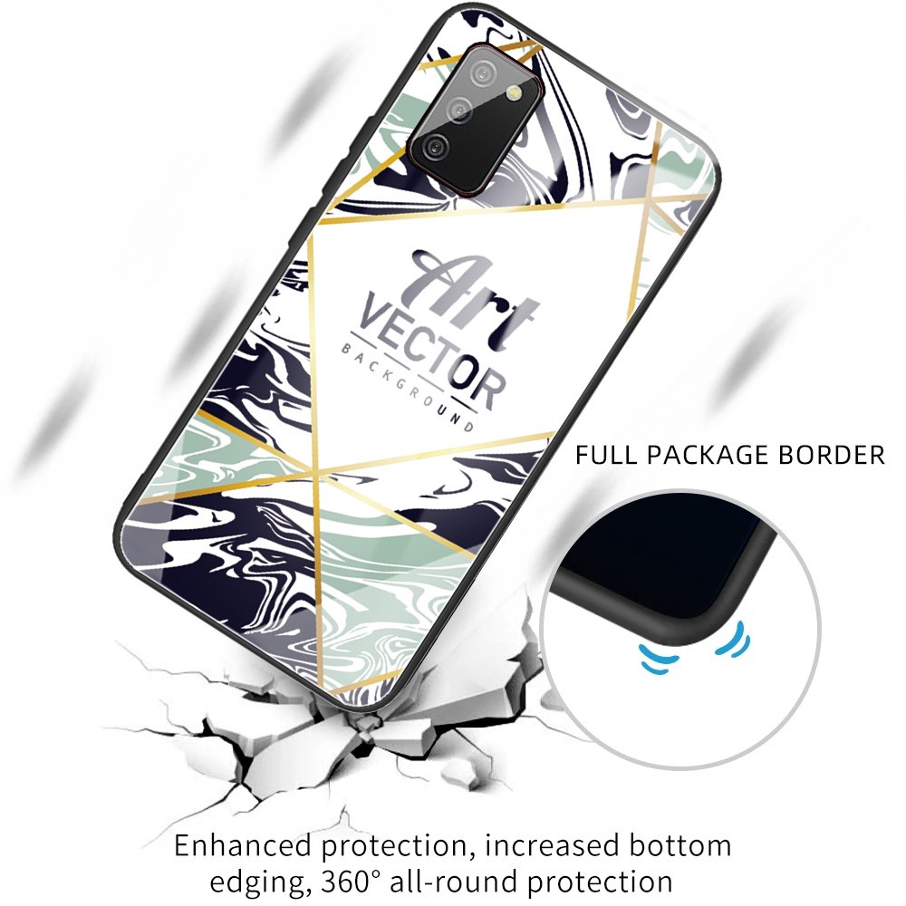 Marble Pattern Shockproof Tempered Glass Hybrid Phone Case for Samsung Galaxy A02s (164.2x75.9x9.1mm) - Style A-2