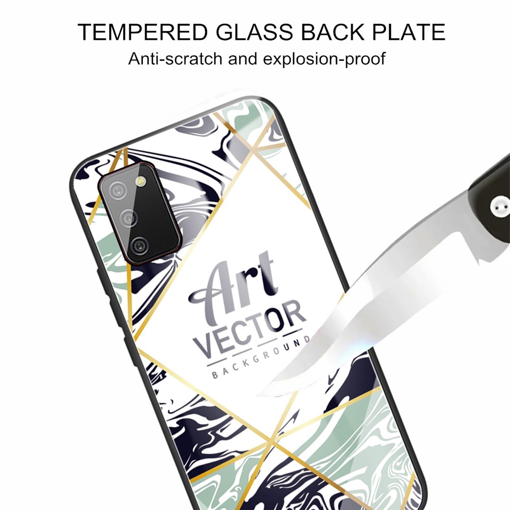 Marble Pattern Shockproof Tempered Glass Hybrid Phone Case for Samsung Galaxy A02s (164.2x75.9x9.1mm) - Style A-4