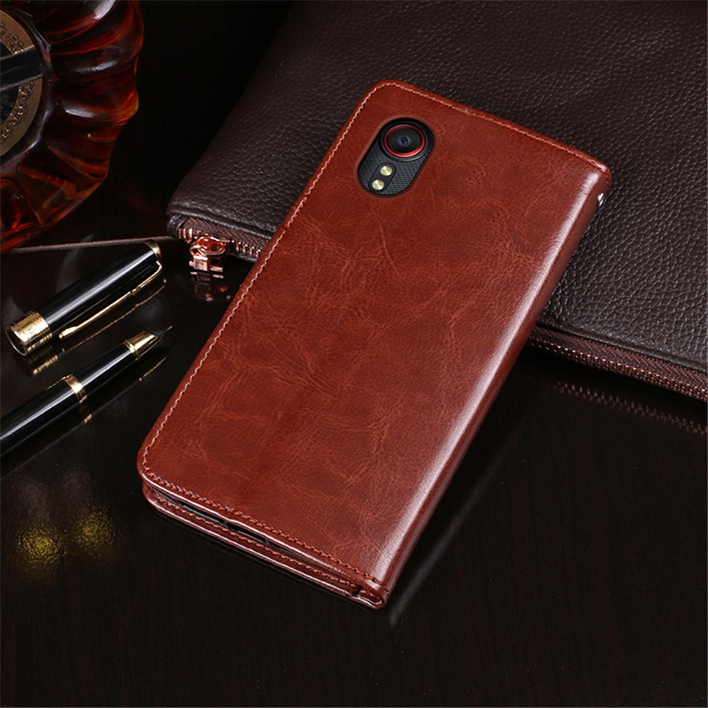 IDEWEI Folio Flip Crazy Horse Texture Leather Mobile Casing with Wallet Stand for Samsung Galaxy Xcover 5 - Brown-5