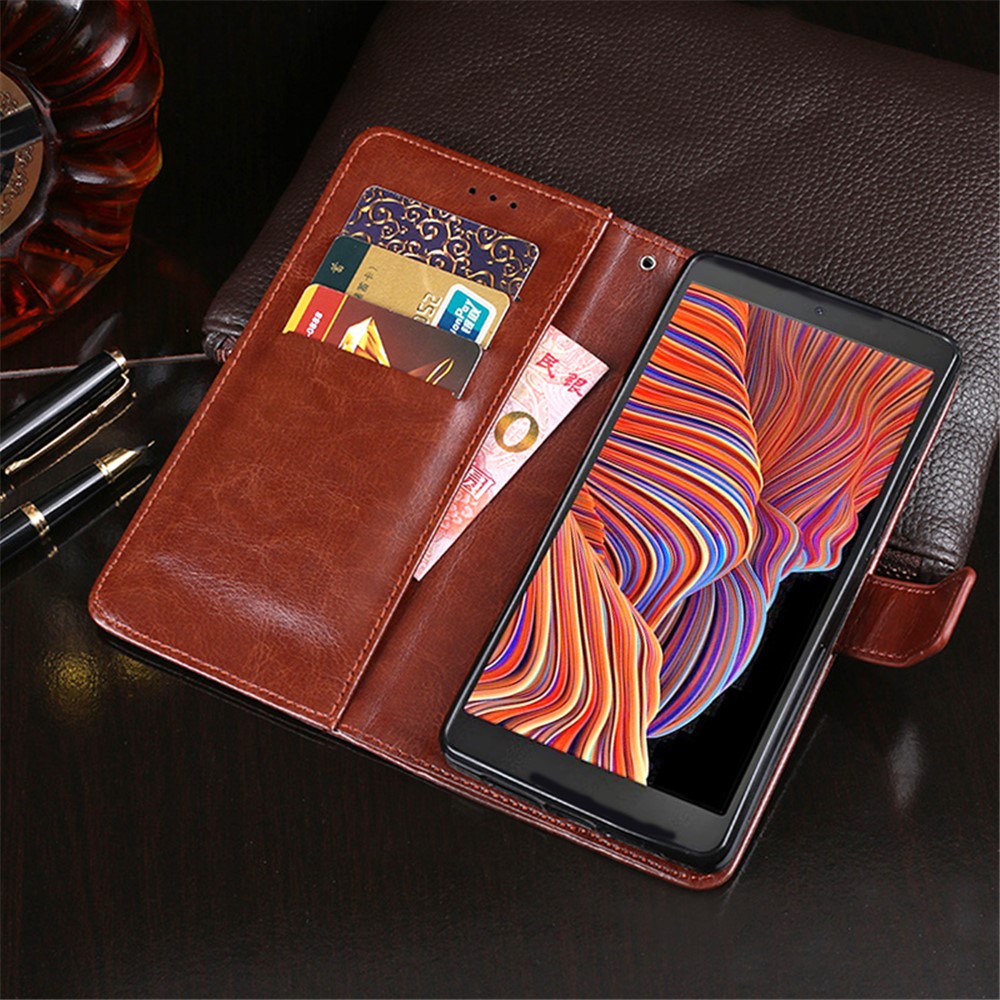 IDEWEI Folio Flip Crazy Horse Texture Leather Mobile Casing with Wallet Stand for Samsung Galaxy Xcover 5 - Brown-8