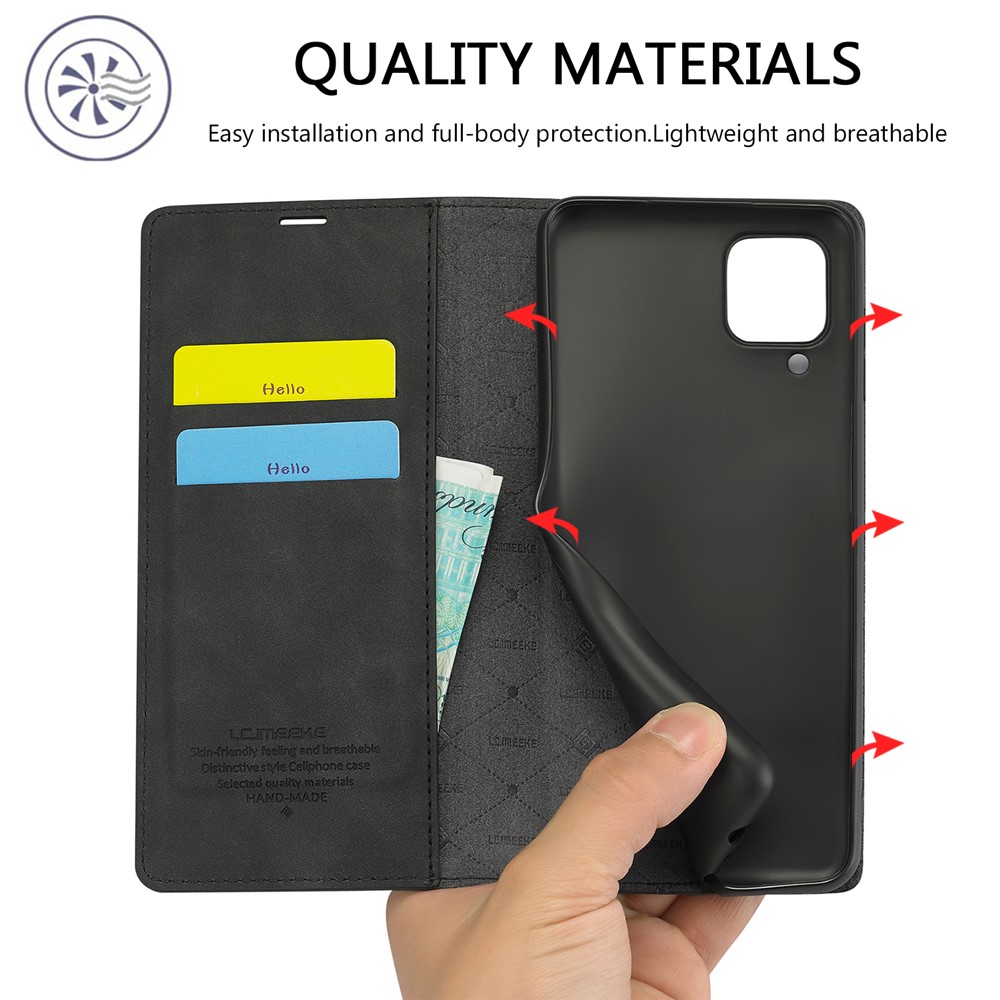 LC.IMEEKE LC Strong Magnetic Series Auto-absorbed Leather Wallet Stand Phone Protective Shell for Samsung Galaxy A42 5G - Black-3