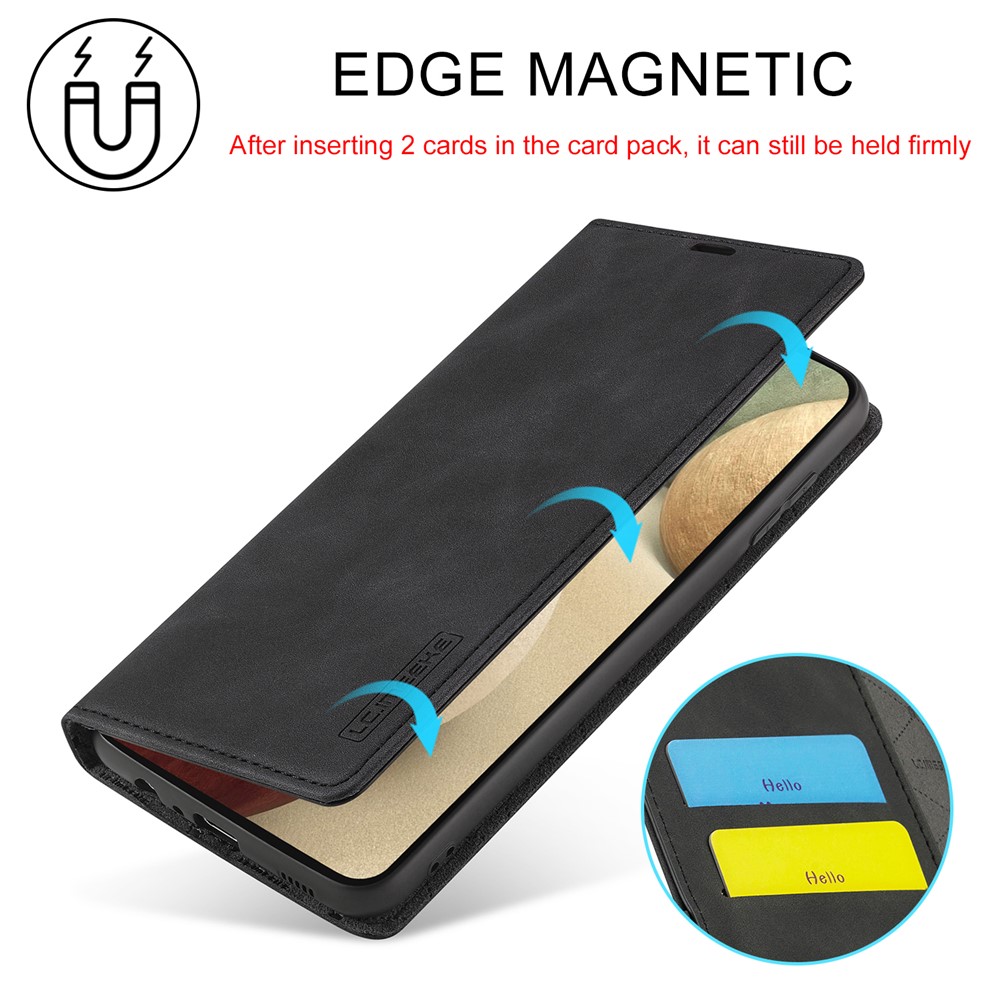 LC.IMEEKE LC Strong Magnetic Series Auto-absorbed Leather Wallet Stand Phone Protective Shell for Samsung Galaxy A42 5G - Black-4