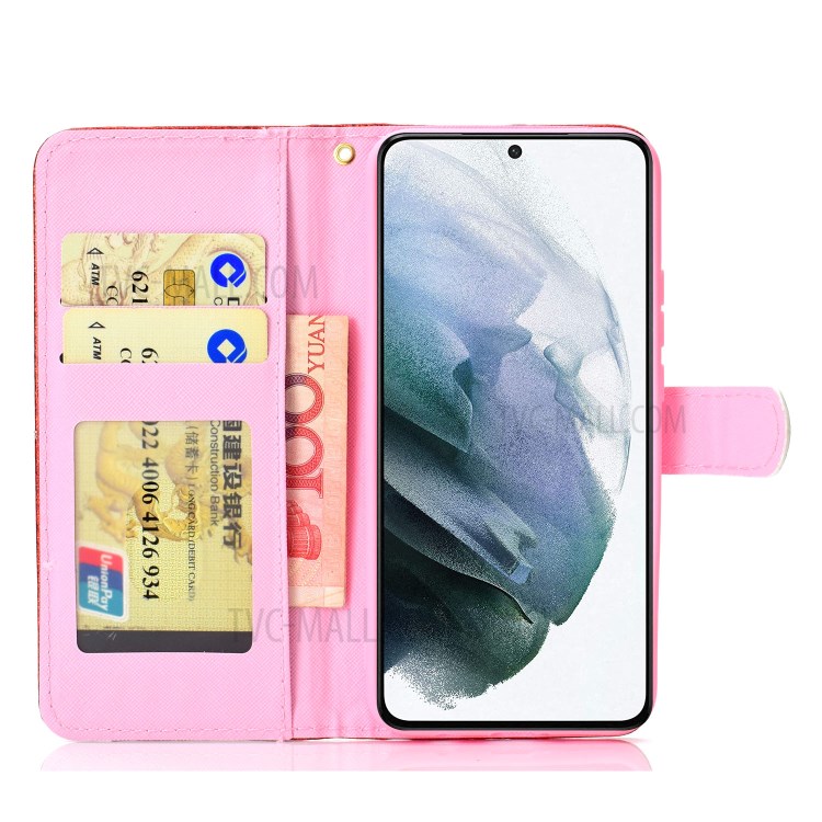 Glitter Powder PU Leather Cellphone Cover Wallet Stand Case with Wrist Strap for Samsung Galaxy S21+ 5G - Silver-5