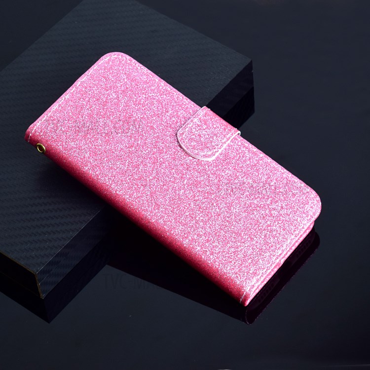 Glitter Powder PU Leather Cellphone Cover Wallet Stand Case with Wrist Strap for Samsung Galaxy S21+ 5G - Pink-9