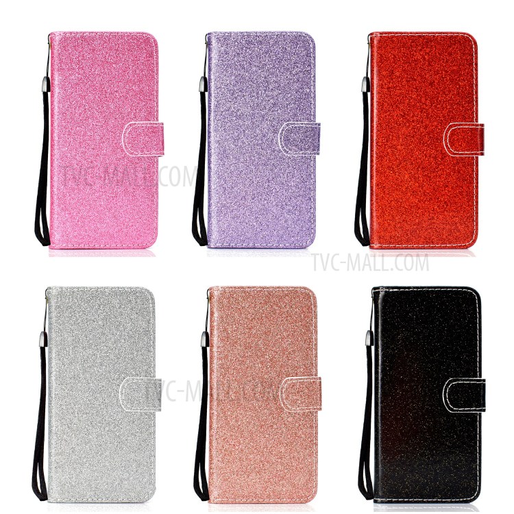 Glitter Powder PU Leather Cover Wallet Stand Case with Carrying Strap for Samsung Galaxy S21 Ultra 5G - Black-10