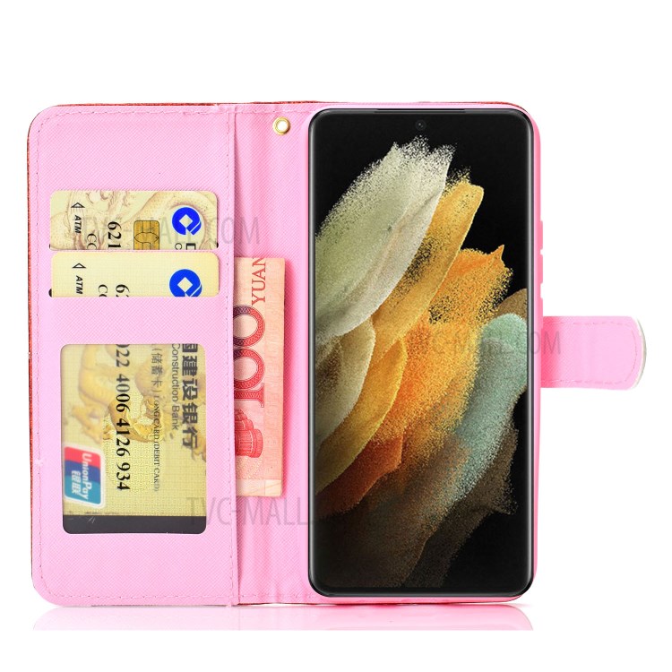 Glitter Powder PU Leather Cover Wallet Stand Case with Carrying Strap for Samsung Galaxy S21 Ultra 5G - Black-5