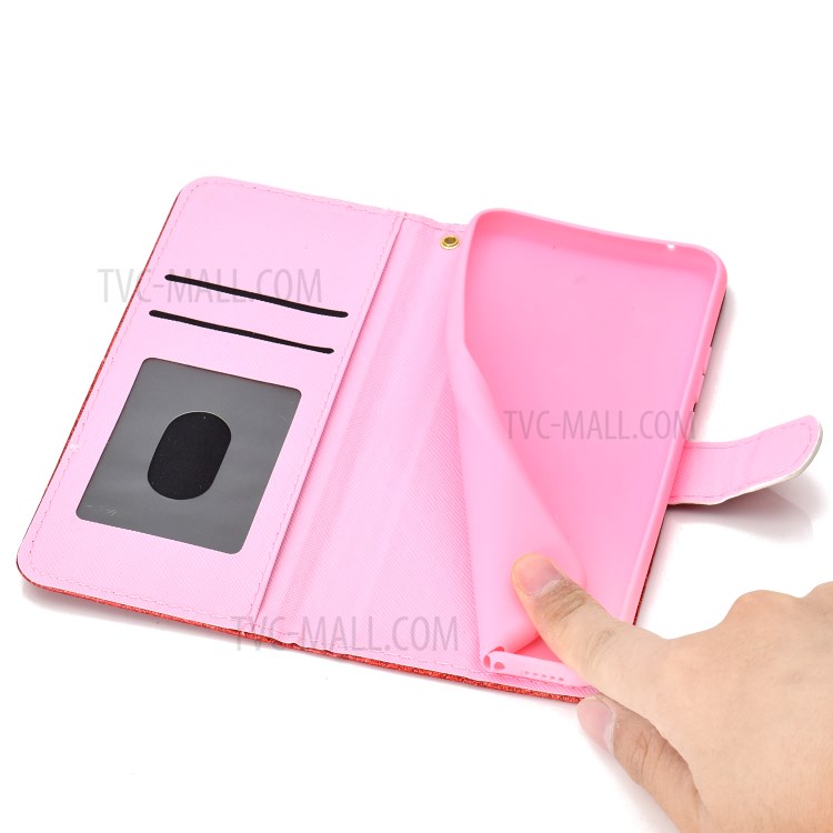 Glitter Powder PU Leather Cover Wallet Stand Case with Carrying Strap for Samsung Galaxy S21 Ultra 5G - Black-6