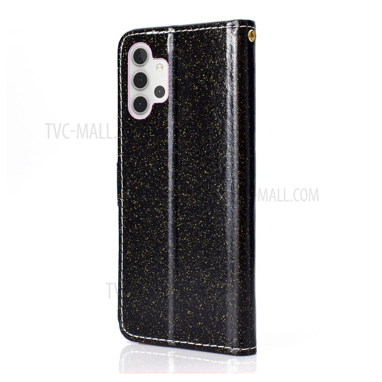 Glitter Powder Cellphone Cover Wallet Stand PU Leather Case for Samsung Galaxy A32 5G - Black-3