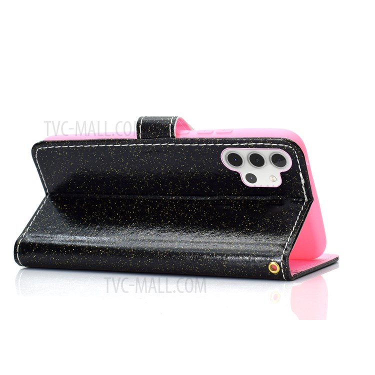 Glitter Powder Cellphone Cover Wallet Stand PU Leather Case for Samsung Galaxy A32 5G - Black-4