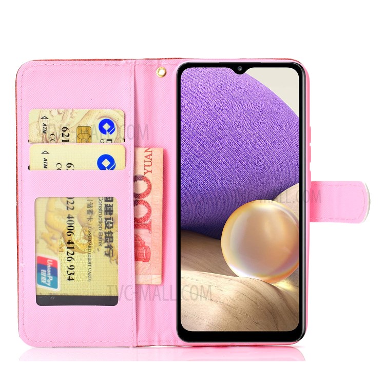 Glitter Powder Cellphone Cover Wallet Stand PU Leather Case for Samsung Galaxy A32 5G - Black-5