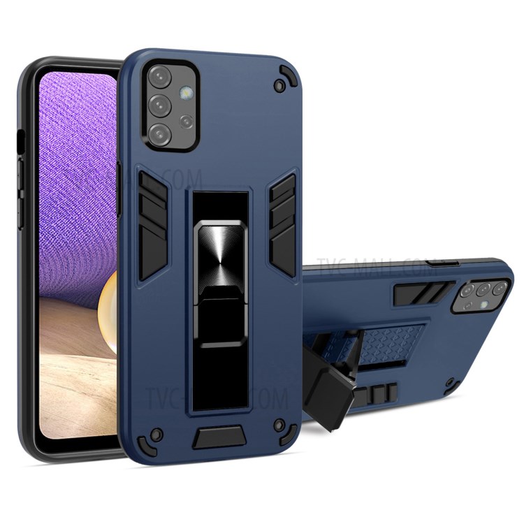 PC+TPU Hybrid Phone Case Cover Shell with Metal Kickstand for Samsung Galaxy A32 5G - Blue-1
