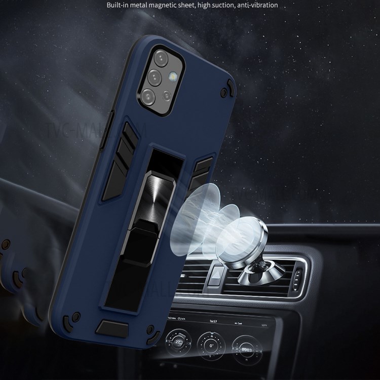 PC+TPU Hybrid Phone Case Cover Shell with Metal Kickstand for Samsung Galaxy A32 5G - Blue-3