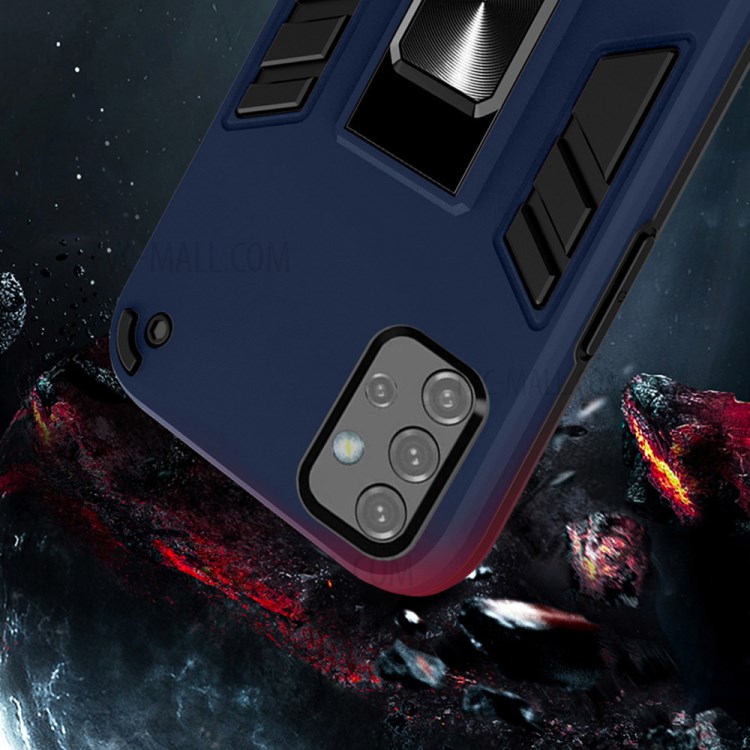 PC+TPU Hybrid Phone Case Cover Shell with Metal Kickstand for Samsung Galaxy A32 5G - Blue-4