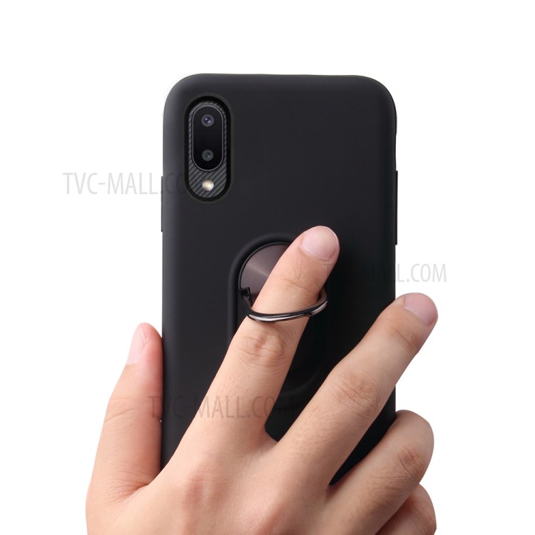 Detachable PC + TPU Hybrid Phone Case with Electroplating Finger Ring Kickstand for Samsung Galaxy A02 - Red-3