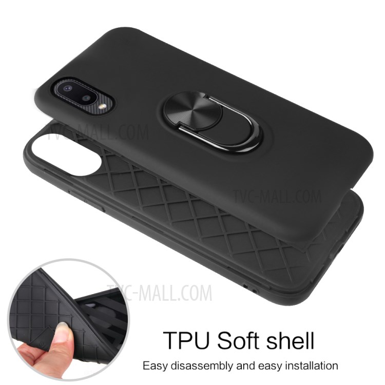 Detachable PC + TPU Hybrid Phone Case with Electroplating Finger Ring Kickstand for Samsung Galaxy A02 - Red-5
