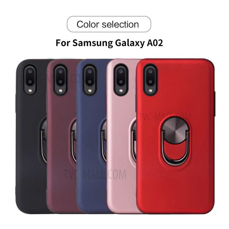 Detachable PC + TPU Hybrid Phone Case with Electroplating Finger Ring Kickstand for Samsung Galaxy A02 - Red-9