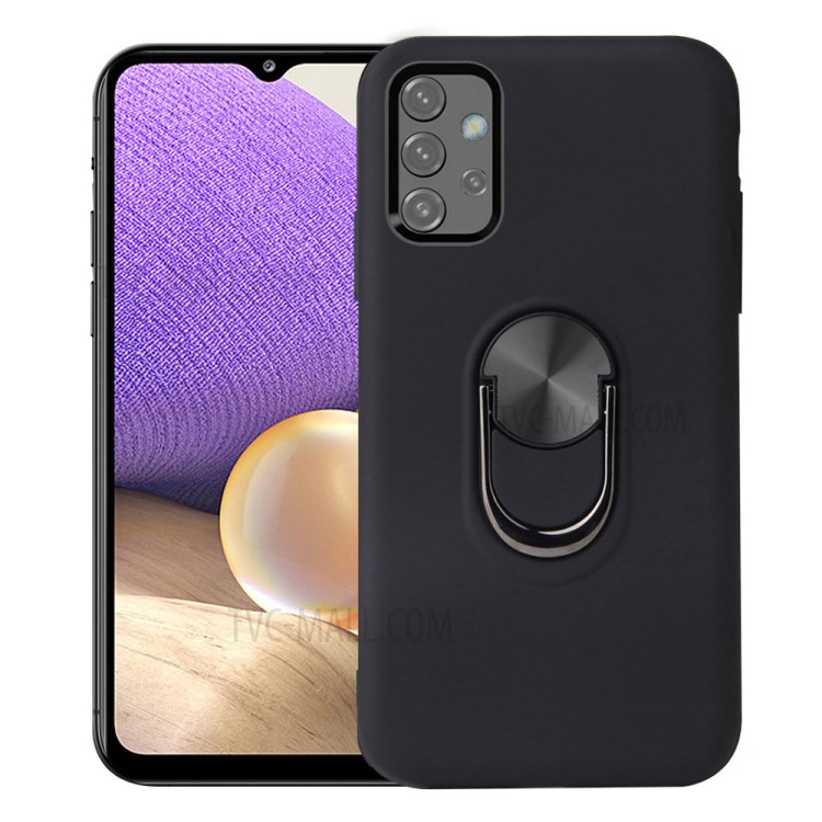 Detachable PC + TPU Hybrid Phone Protective Case with Finger Ring Kickstand for Samsung Galaxy A32 5G - Black-1