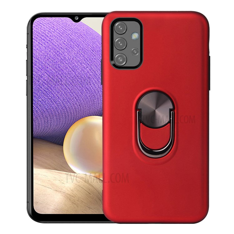 Detachable PC + TPU Hybrid Phone Protective Case with Finger Ring Kickstand for Samsung Galaxy A32 5G - Red-1