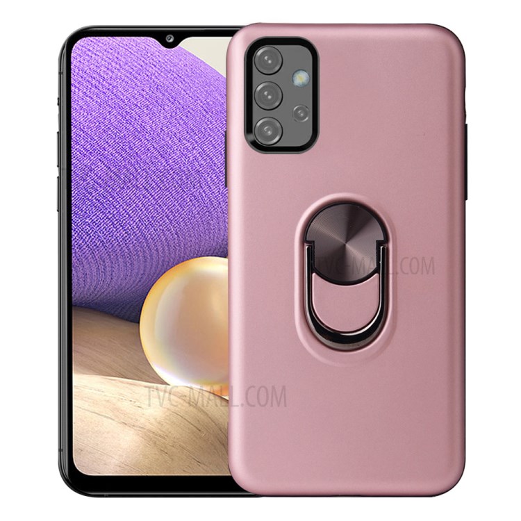 Detachable PC + TPU Hybrid Phone Protective Case with Finger Ring Kickstand for Samsung Galaxy A32 5G - Rose Gold-1