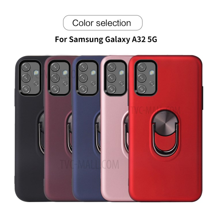 Detachable PC + TPU Hybrid Phone Protective Case with Finger Ring Kickstand for Samsung Galaxy A32 5G - Rose Gold-9
