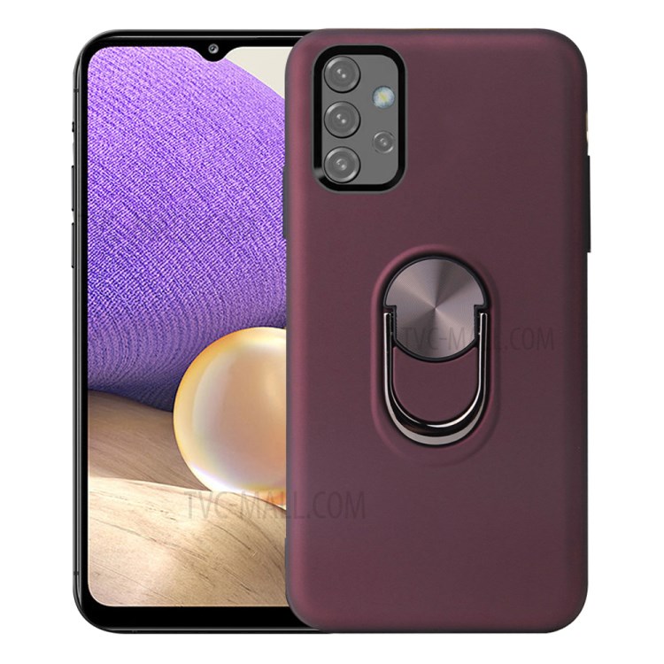 Detachable PC + TPU Hybrid Phone Protective Case with Finger Ring Kickstand for Samsung Galaxy A32 5G - Wine Red-1