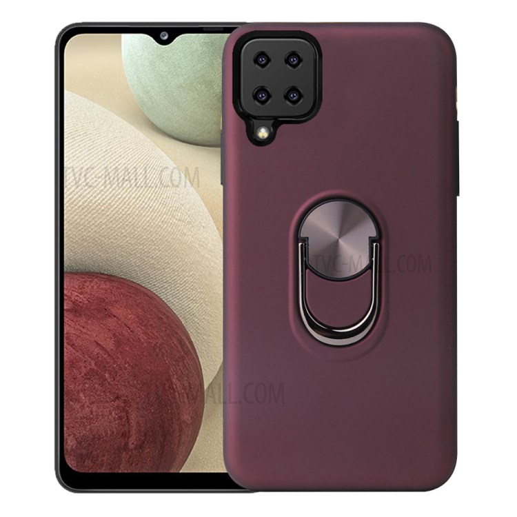Detachable PC + TPU Hybrid Case with 360 Degree Rotatable Finger Ring Kickstand for Samsung Galaxy A42 5G - Wine Red-1