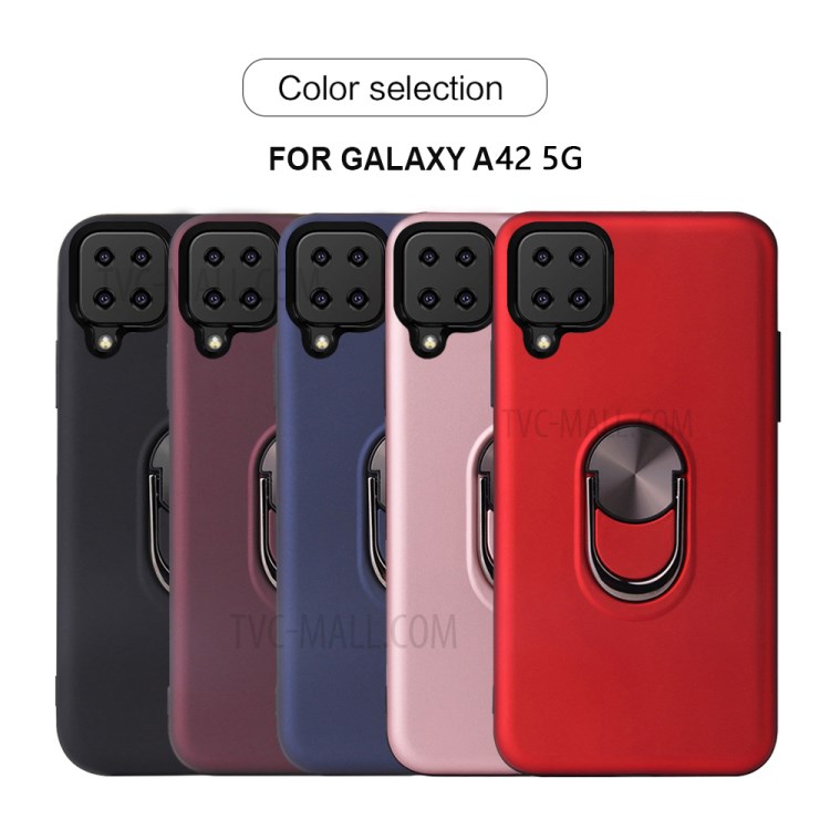 Detachable PC + TPU Hybrid Case with 360 Degree Rotatable Finger Ring Kickstand for Samsung Galaxy A42 5G - Wine Red-9