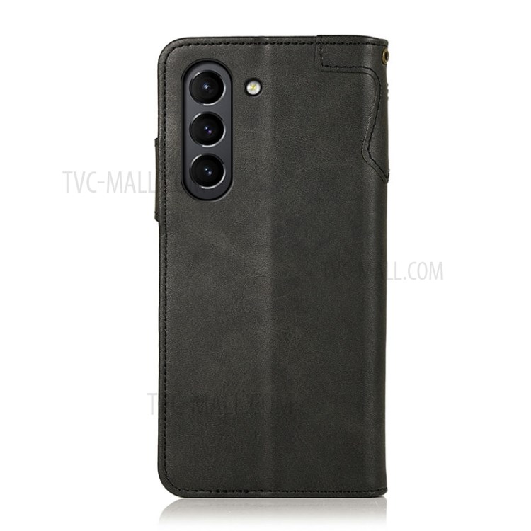 KHAZNEH Shockproof PU Leather Stand Wallet Phone Cover Case with Hand Strap for Samsung Galaxy S21 FE - Black-3