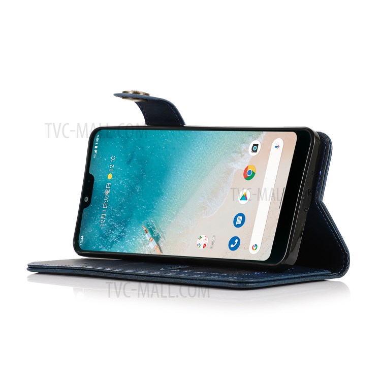 KHAZNEH Shockproof PU Leather Stand Wallet Phone Cover Case with Hand Strap for Samsung Galaxy S21 FE - Blue-5